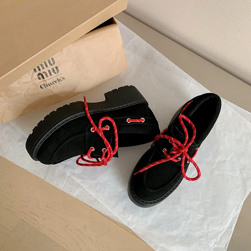 

MKKHOU Fashion Pumps New High Quality Suede Thick soled Shoes with Lace up Height Increase Casual Shoes Daily Women's Shoes