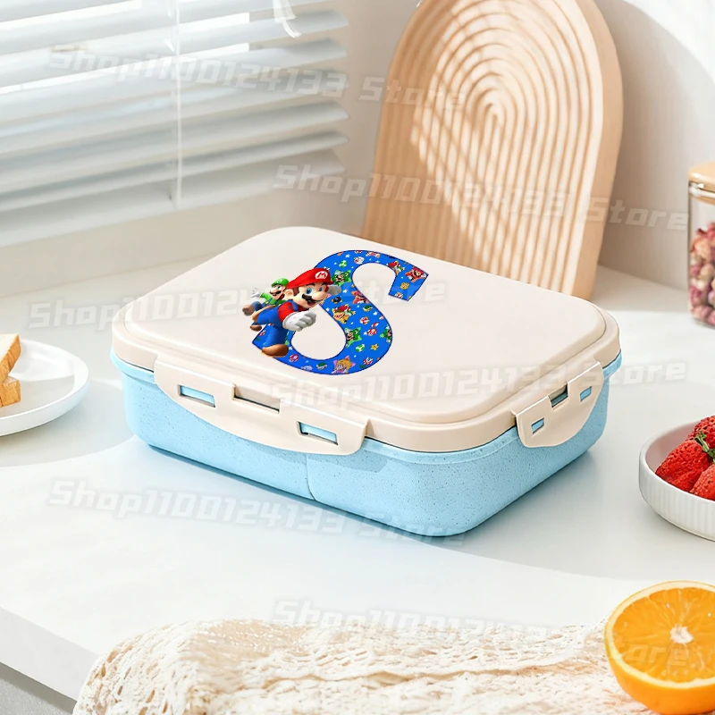 Bonitas fiambreras Marioed para niños, juego con letras A-Z, estampado de Anime, fiambrera separada para hombre, caja Bento portátil para Picnic escolar para niños y estudiantes