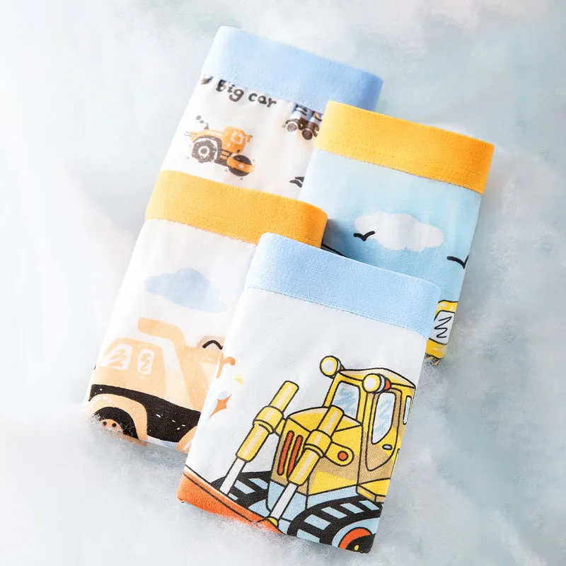 4Pcs Boys Underwear Cartoon Construction Vehicle Boxer Briefs Kids Clothes A-Class Cotton Breathable Soft Children Underpant - view 6