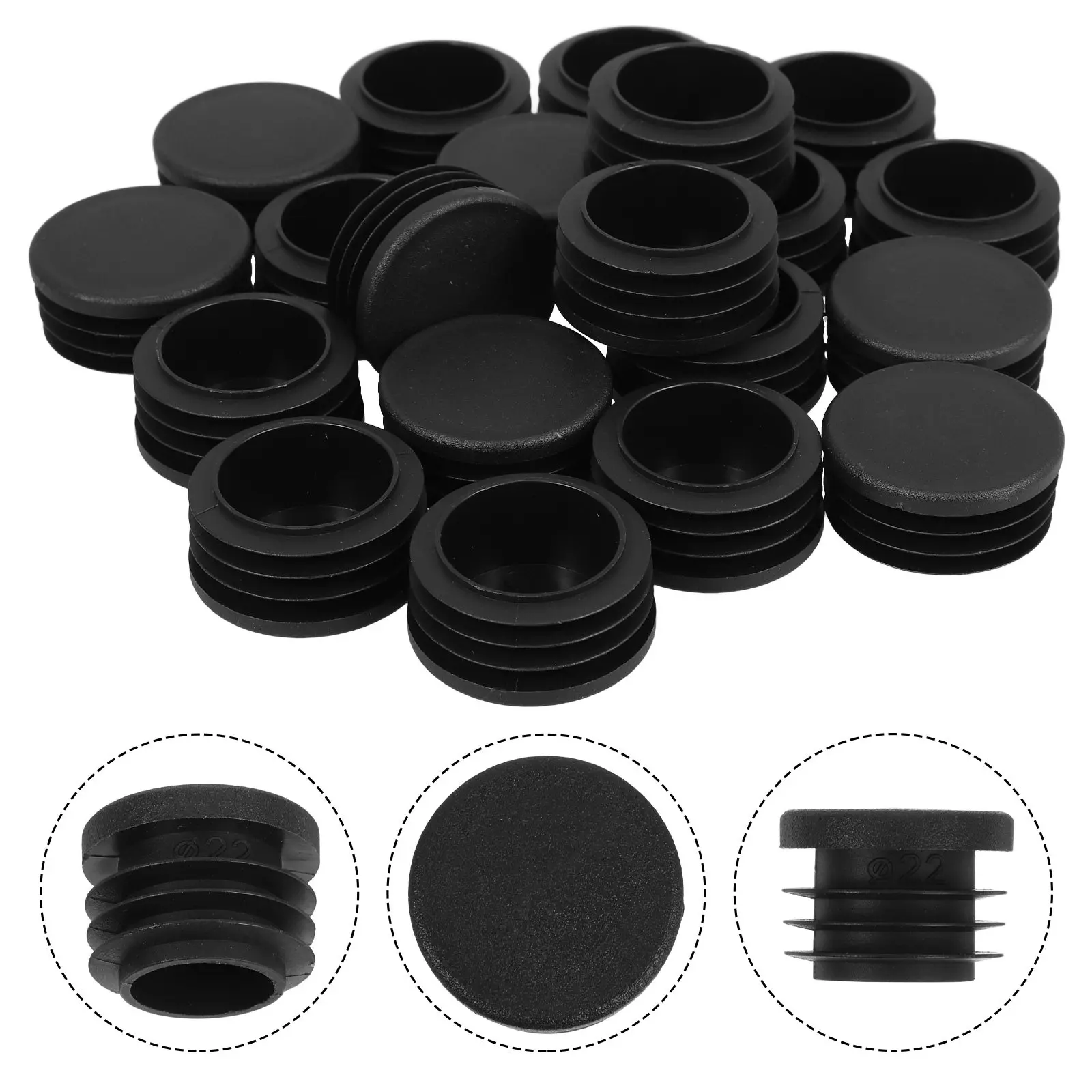 20Pcs Plastic Metal Round Tube Plug Metal Tube End Cap Caps Threaded Post Chair Glide Insert Tubing