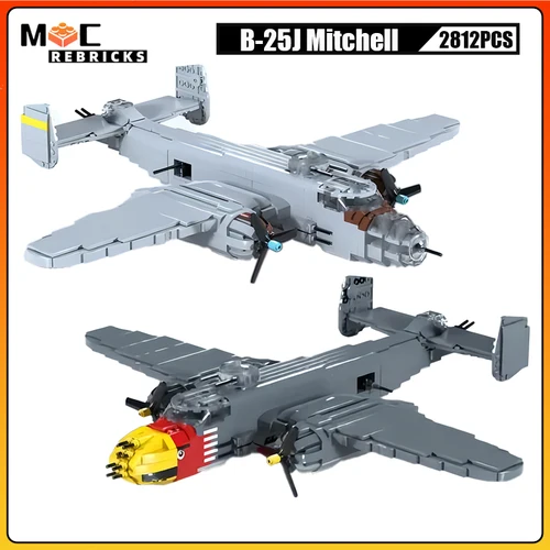 WW2 미국 중형 폭격기 B-25J 미첼 군사 전투기 MOC 빌딩 블록 조립 비행기 벽돌 모델 DIY 장난감 크리스마스 선물