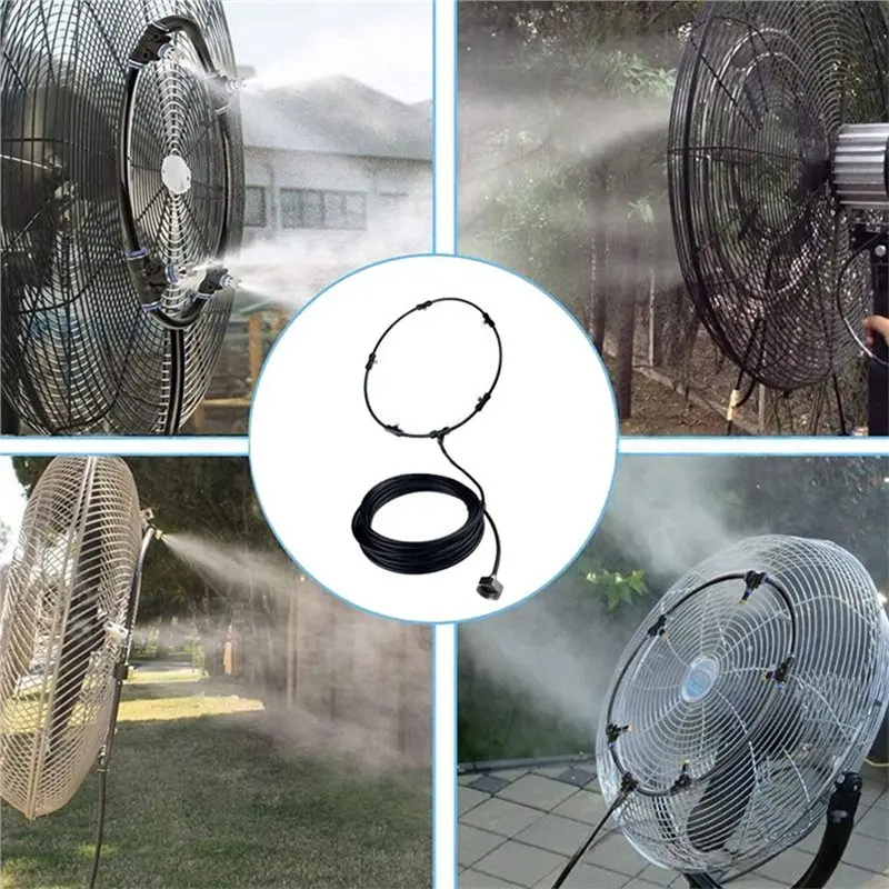 LLCS-Misting Fan Kit For Outdoor 10M 6-Head Metal Connector For Patio Garden Backyard Greenhouse Breeze