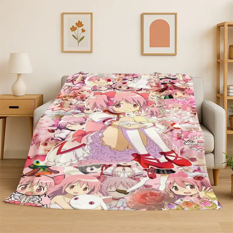 Cute Puella Magi Madoka Magica Cartoon Flannel Blanket,Ultra Soft Warm Plush Throw for Home Bedroom Bed Sofa Cover Office Picnic