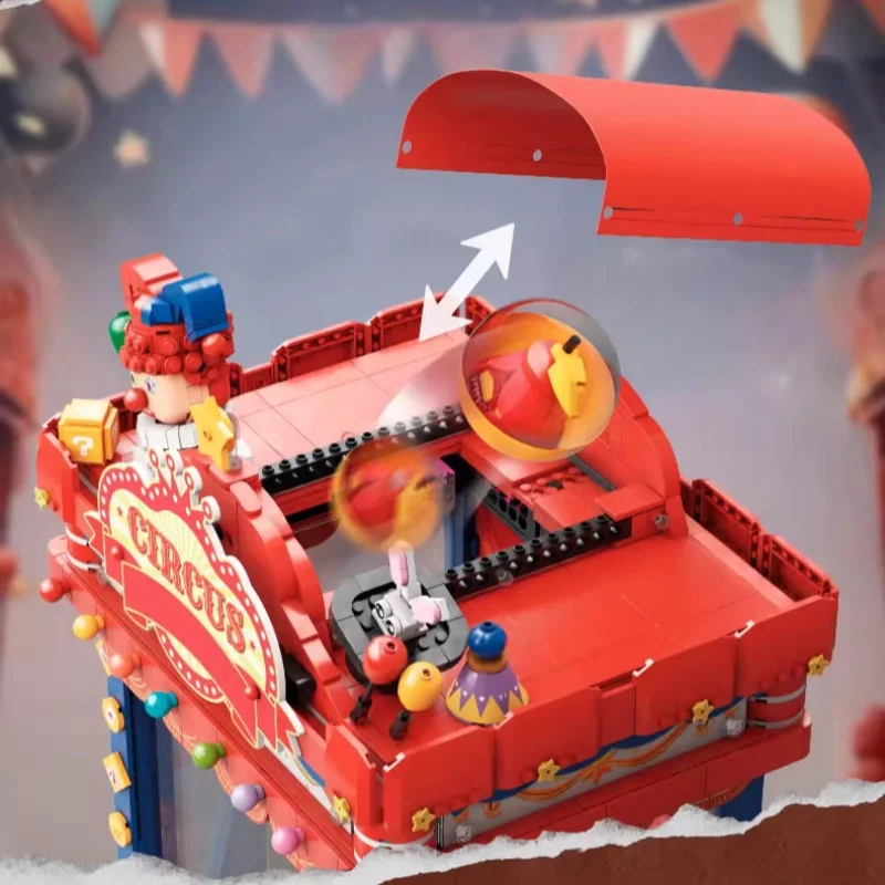 새로운! 인형 기계 조립 블록 모델 레트로 컬러 서커스 클래식 장난감 데스크탑 액세서리 생일 선물