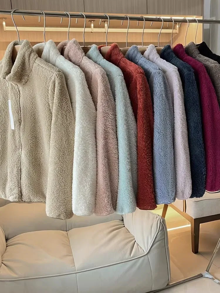 Autumn Winter Women's Long Velvet Fleece Jacket Stand Collar Warmth Zipper Cardigan Long Sleeve Coat Polyester Fiber Standard...