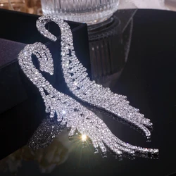 New Shiny Full Rhinestone Long Tassel Earrings for Women Oversize Geometric Drop Dangle Earrings Statement Wedding Party Jewelry