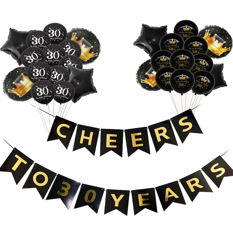 1 Set Cheers To 18 30 40 50 60th Years Black Stamped Paper Banner Adult Happy Birthday Anniversary Party Decoration Supplies