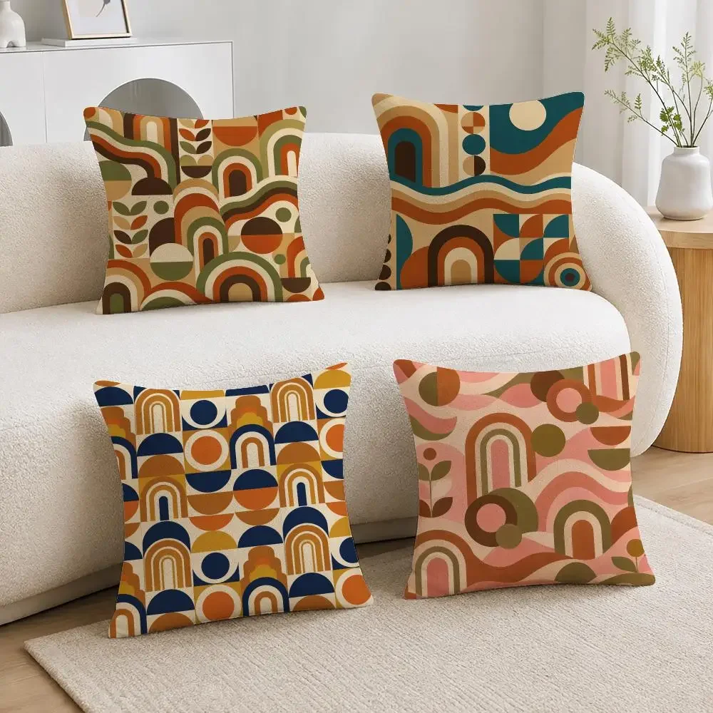 Mid Century Modern 60s-70s Retro Cushion Cover Soft Fluffy Short Plush  Pillow Case  Sofa Bed Home Decor