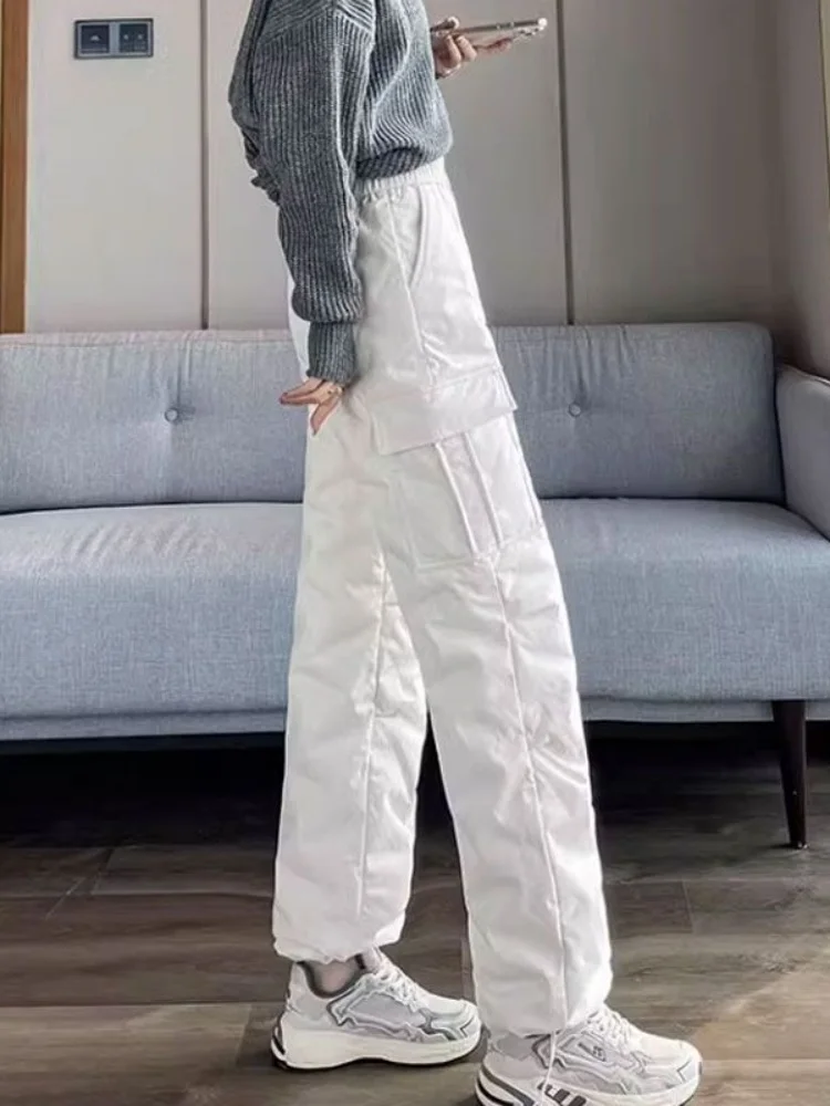 Vêtements de travail pour femmes, pantalons en duvet, couleur militaire, vêtements d'extérieur, résistants au froid, taille haute, jambe droite, adaptés aux déplacements