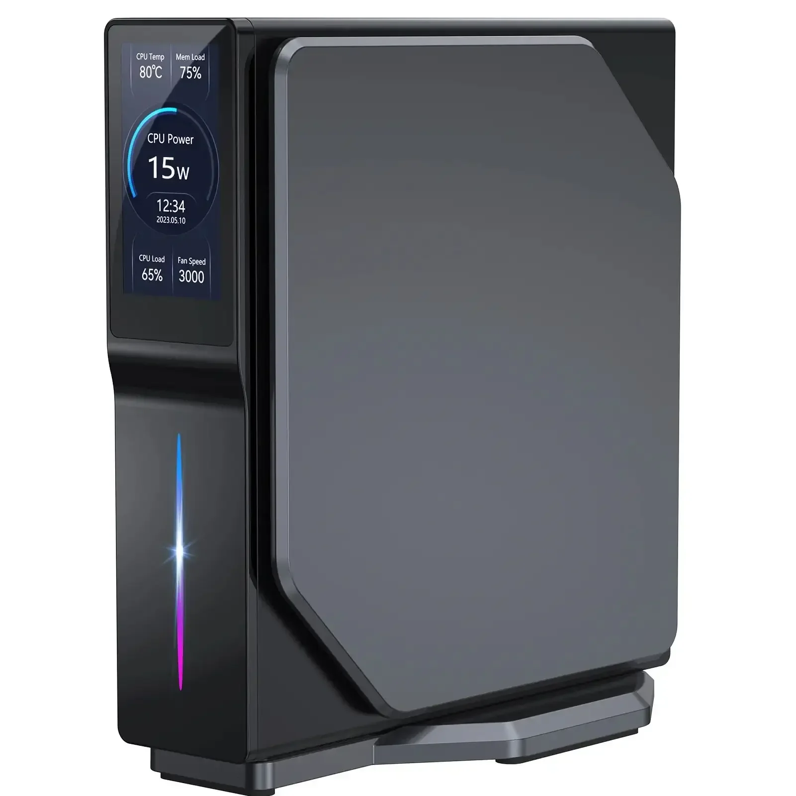 كمبيوتر صغير RGB مع شاشة Intel Alder Lake-N100 16GB DDR4 512GB SSD كمبيوتر عمودي للمنزل/المكتب - شاشة LCD