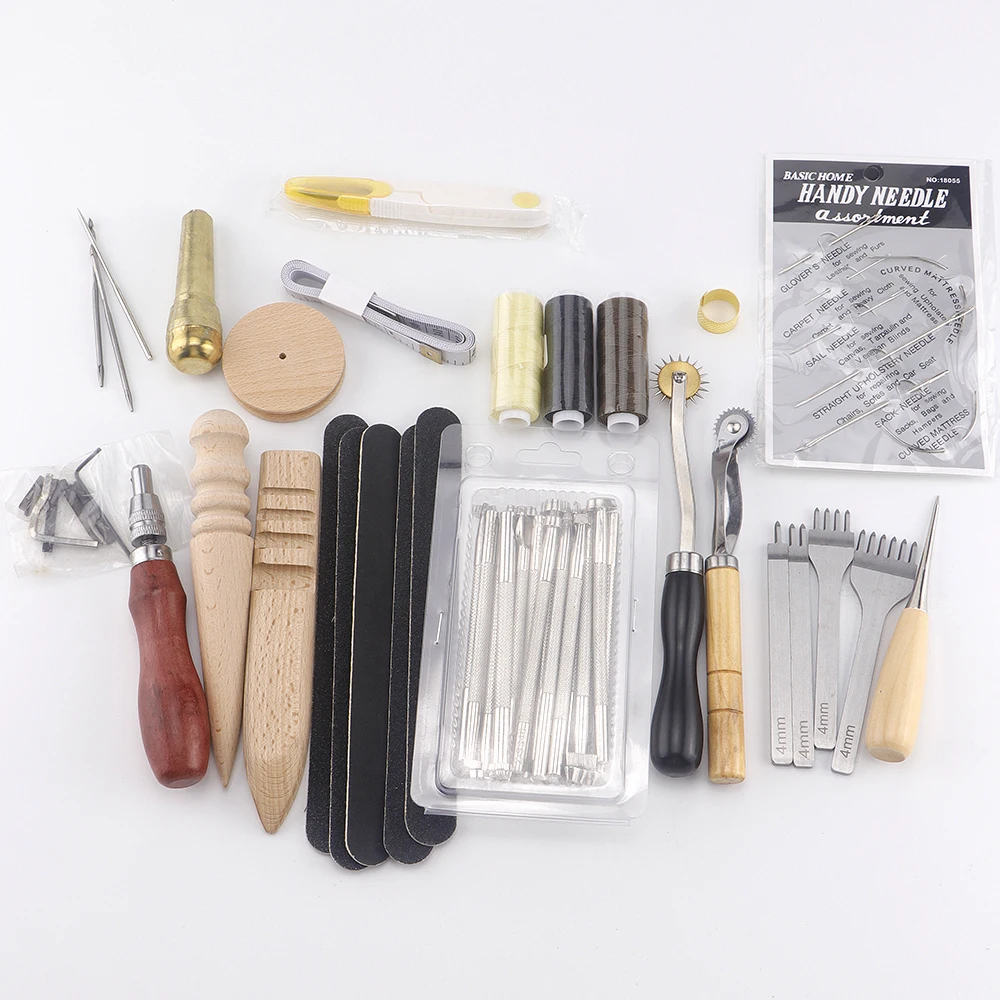 Leather Craft Hand Tools Kit for Hand Sewing Stitching Stamping Saddle DIY Making Leather Tools Set Leathercraft Adults Gifts