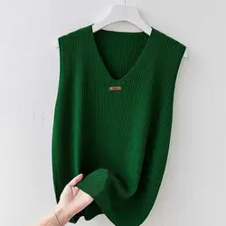 Lodowy jedwab kamizelka Oversize V-neck kamizelka z dzianiny lato nowy strój pończoch bluzka bez rękawów dla kobiet sweter z dzianiny Y2k topy