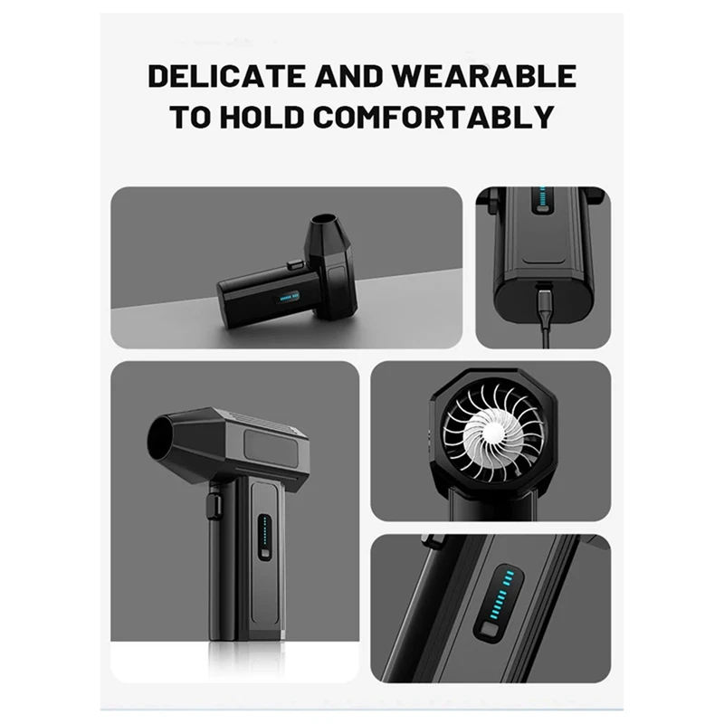 محرك بدون فرشاة 250000 دورة في الدقيقة مروحة توربينية عنيفة 55 متر/الثانية منفضة هواء 6 سرعات تنظيم شحن سريع 400 جرام منفاخ سيارة جاف نفاث