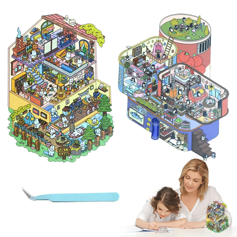 

DIY 3D House Scene Stickers - 2 Sets Cute Theme - 3D Cute Cartoon Sticker Set Christmas Gift For Adult Children Relief Stress