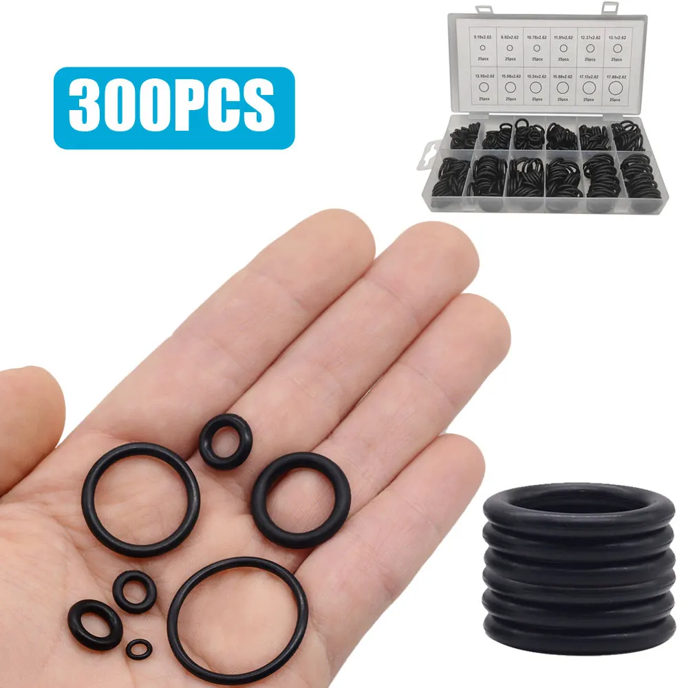 300Pcs O Ring Rubber Washer Seals Assortment Black O-Ring Seals Set Nitrile Washers High Quality for Car Gasket Accessories