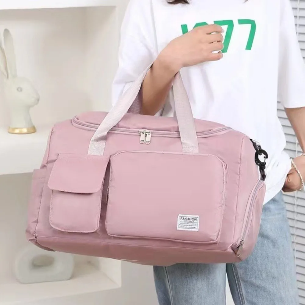 

Oxford Travel Luggage Bag Sturdy Multi-functional Nylon Duffle Bag with Shoe Compartment Solid Color Large Capacity Handbag