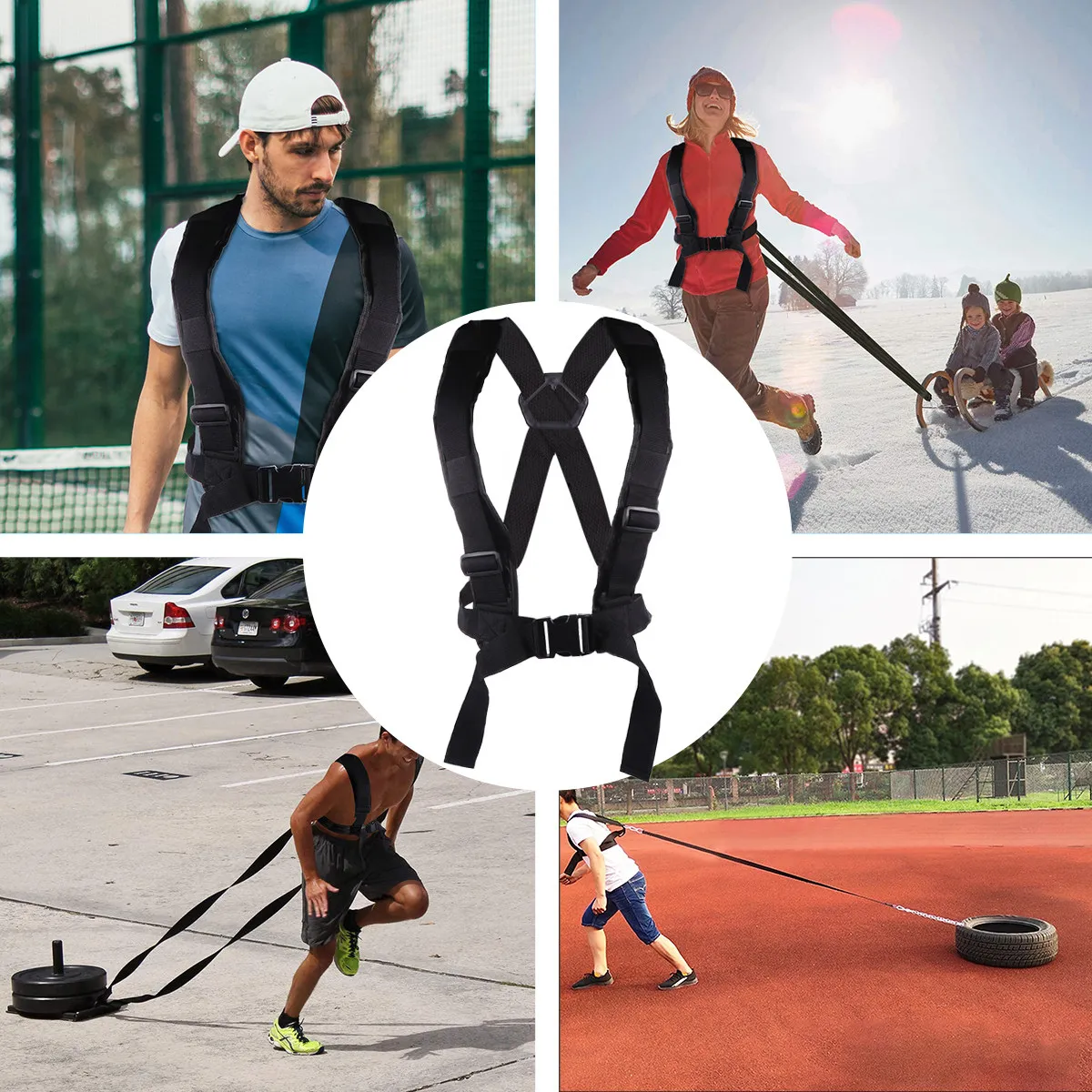 Multifunctional Resistance Sled Pull Belt Heavy Duty Load Bearing Harness for Outdoor Fitness Strength Training Endurance