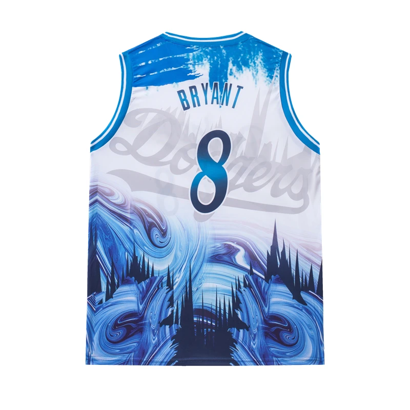 Basketball Jersey - Blue & White Marble/Abstract Landscape Print 