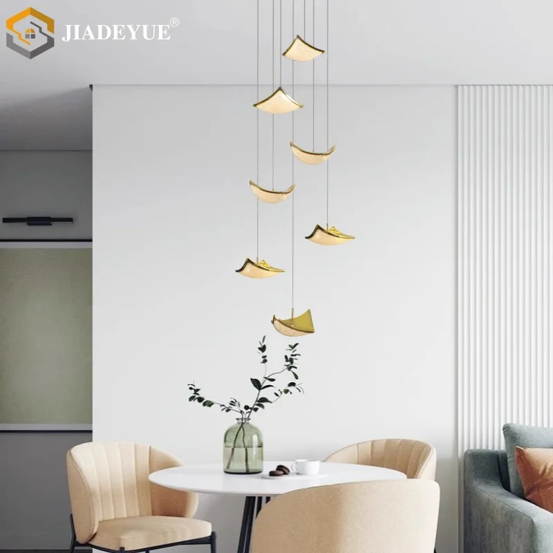 Modern Nordic spacecraft LED long chandelier, crystal sand staircase, living room, dining room, bedroom decorative light