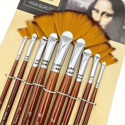 9pcs Professional Fan Paint Brush Set - Long Wood Handle High-Quality Nylon Hair for Watercolor, Acrylic, Oil & More