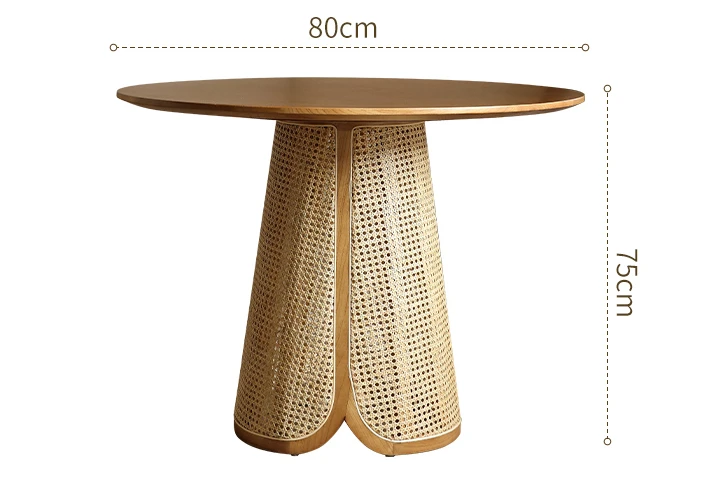 Nordic solid wood round table small household modern simple rattan dining table and chair combination