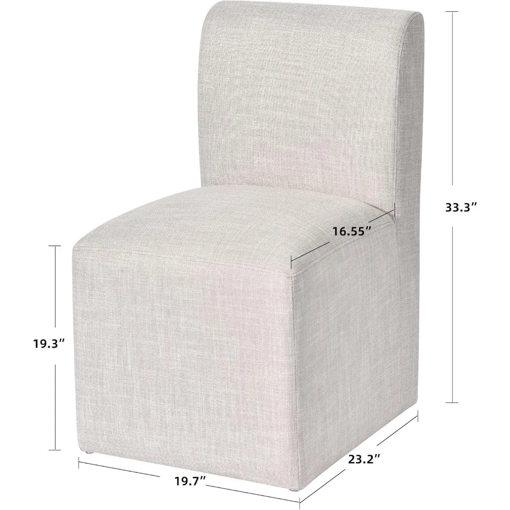 Krzesła do jadalni tapicerowane na kółkach, zestaw 2 szt., nowoczesne krzesła bez podłokietników na kółkach z lnu do jadalni/sypialni