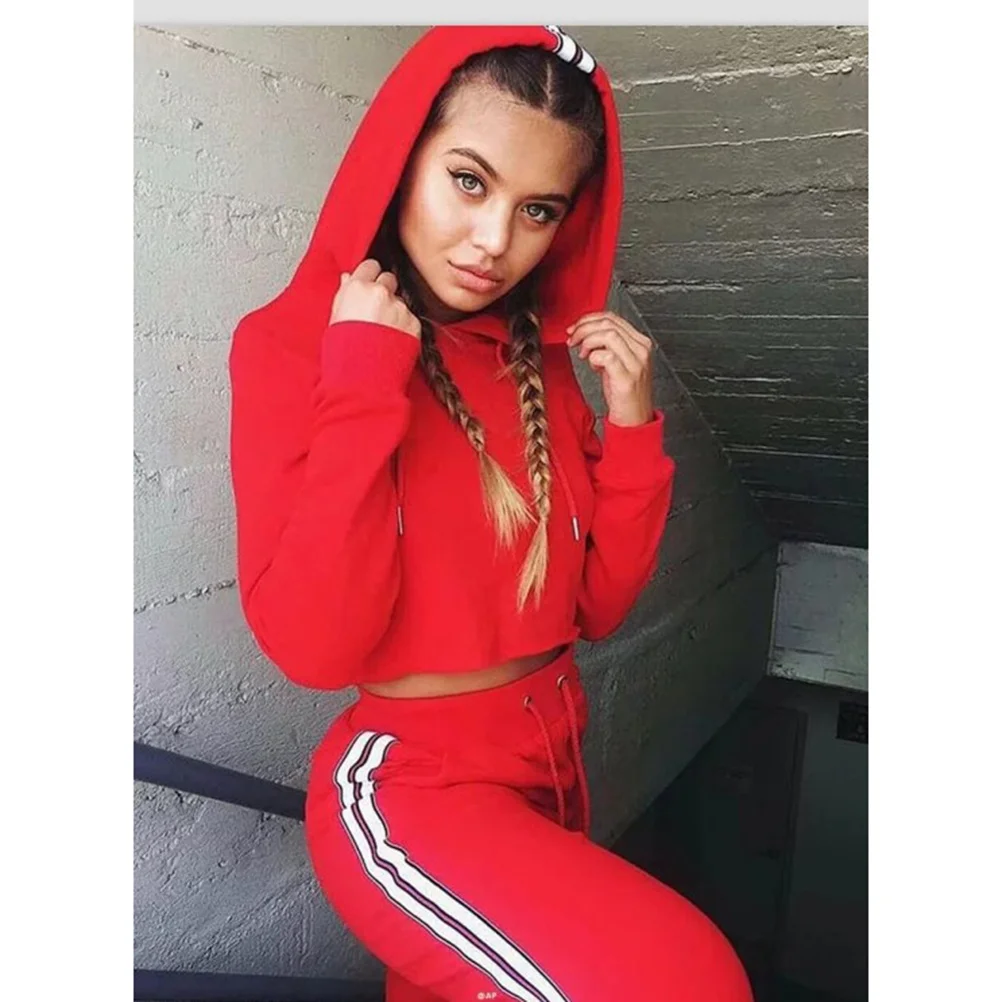 

Women's Short Hoodies Tracksuit Set Cotton Blend Casual Sporty Outfit with Drawstring Waist Long Sleeve Tops and Matching Pants