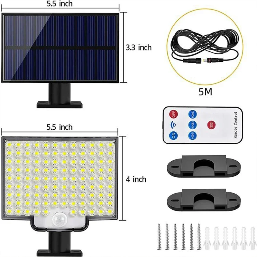 Lampada da parete solare divisa super luminosa a 106 LED 3 modalità Lampade con sensore di movimento impermeabile Lampada solare per luce di