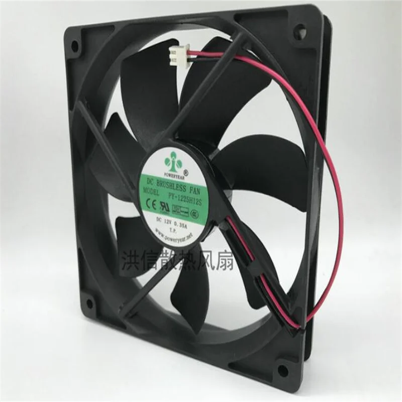 PY-1225H12S DC12V 0.35A 12CM 12025 2-fios ventilador de refrigeração