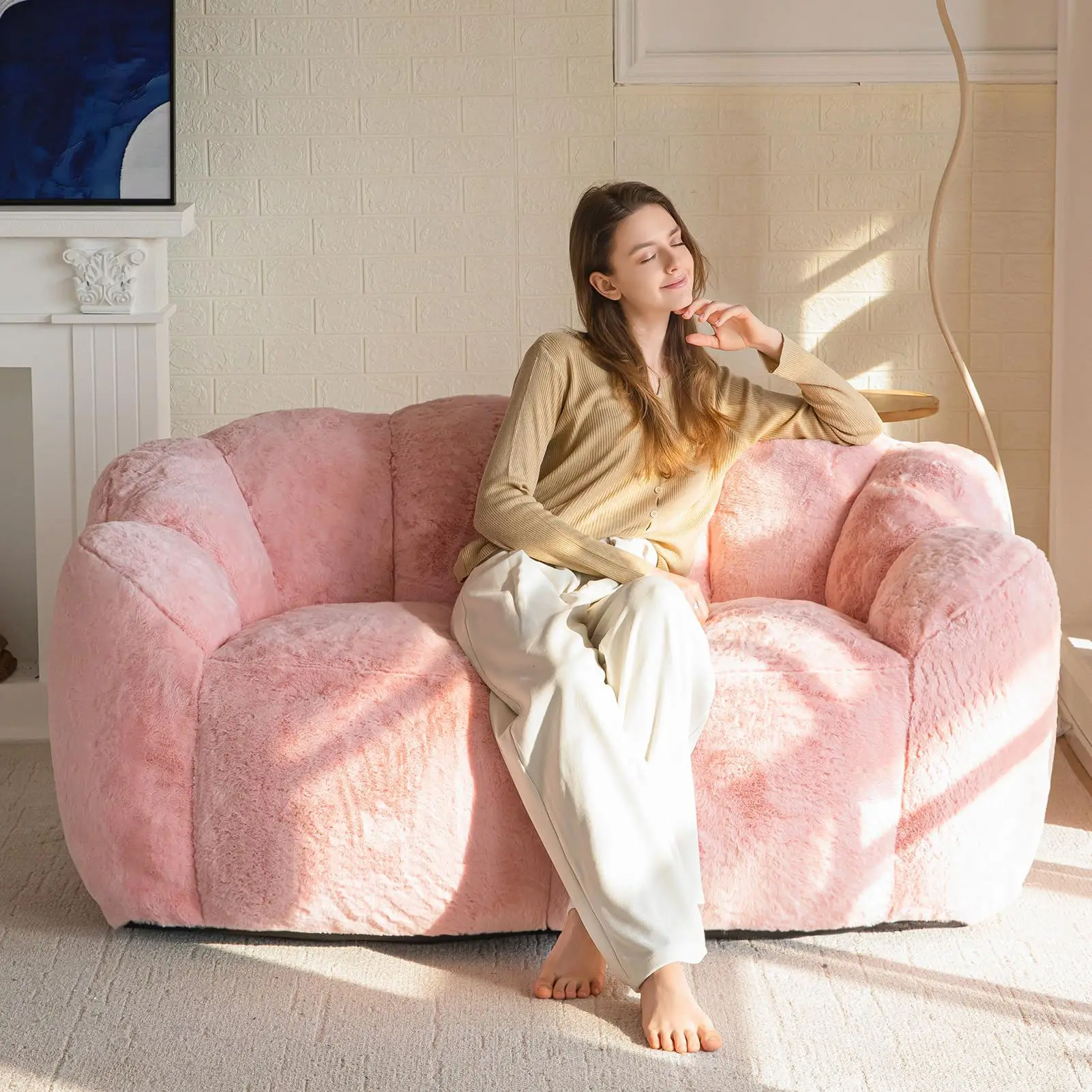 //Modern Velvet Bean Bag Single Lazy Sofa Ultra-soft Comfortable Easy Care Vacuum Compressed Pack For Bedroom Girls Room image 5