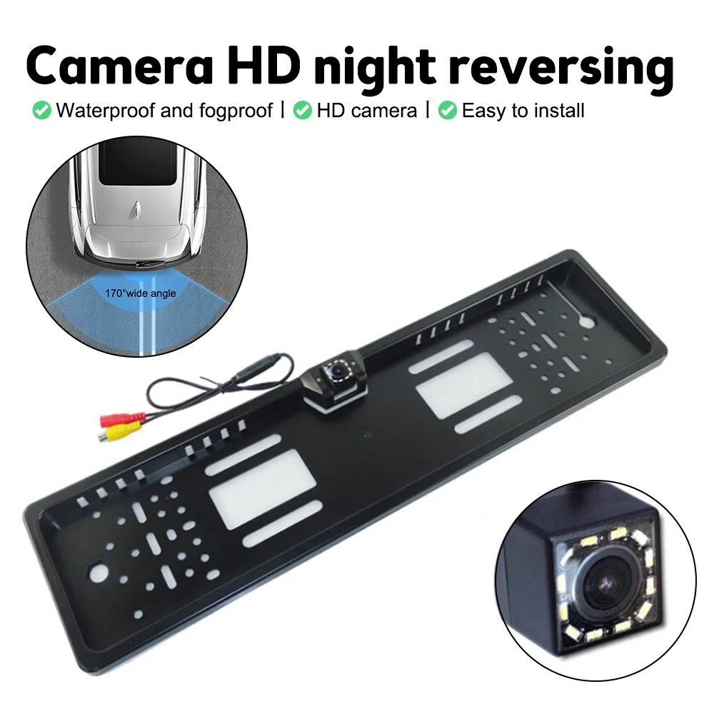 Car Rear View Camera Waterproof EU European License Plate Frame Parktronic Reverse 4 8 12 LED Night Vision Backup Camera