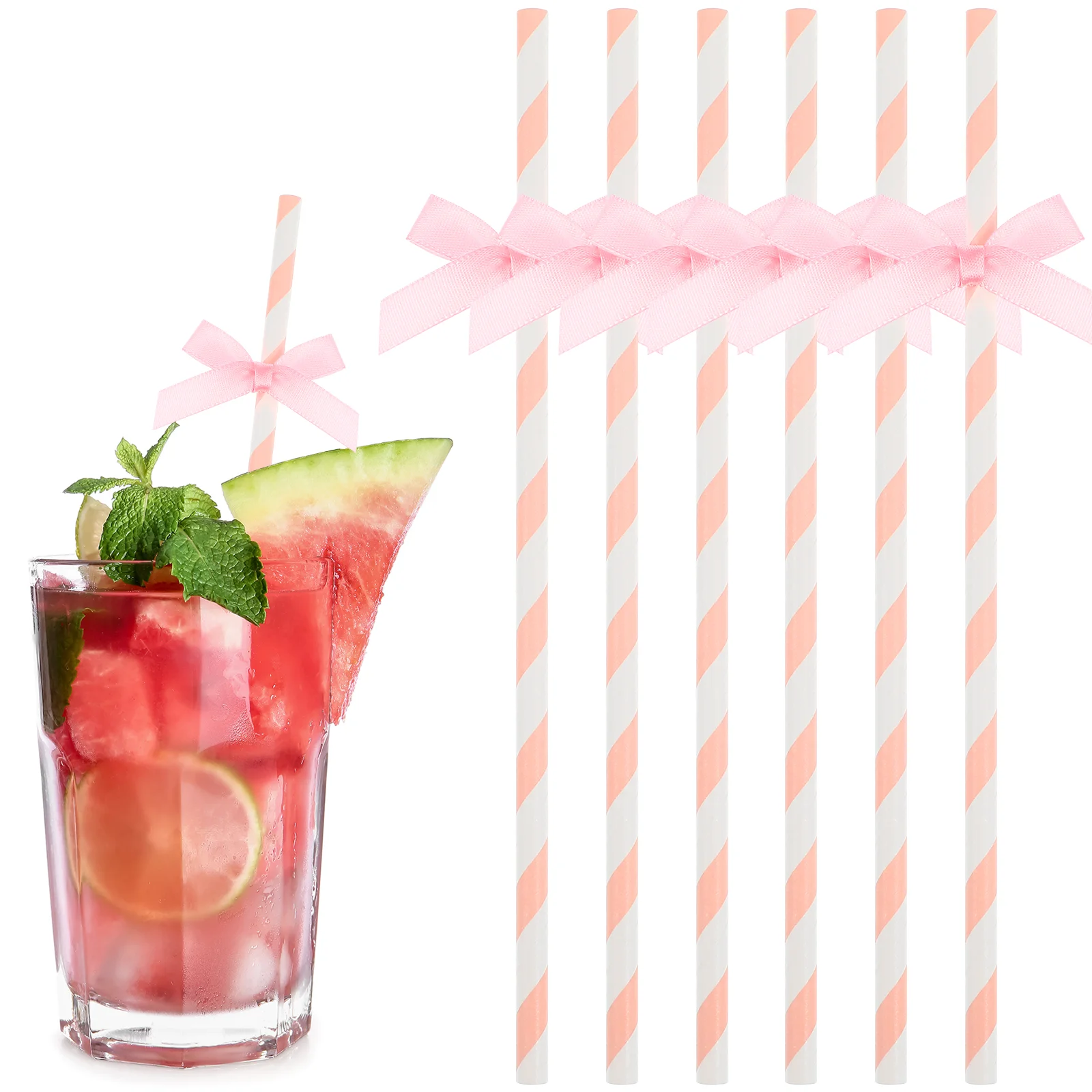 

Striped Paper Drinking Straws 60Pcs Bow Paper Straws Disposable Decorations White Straws