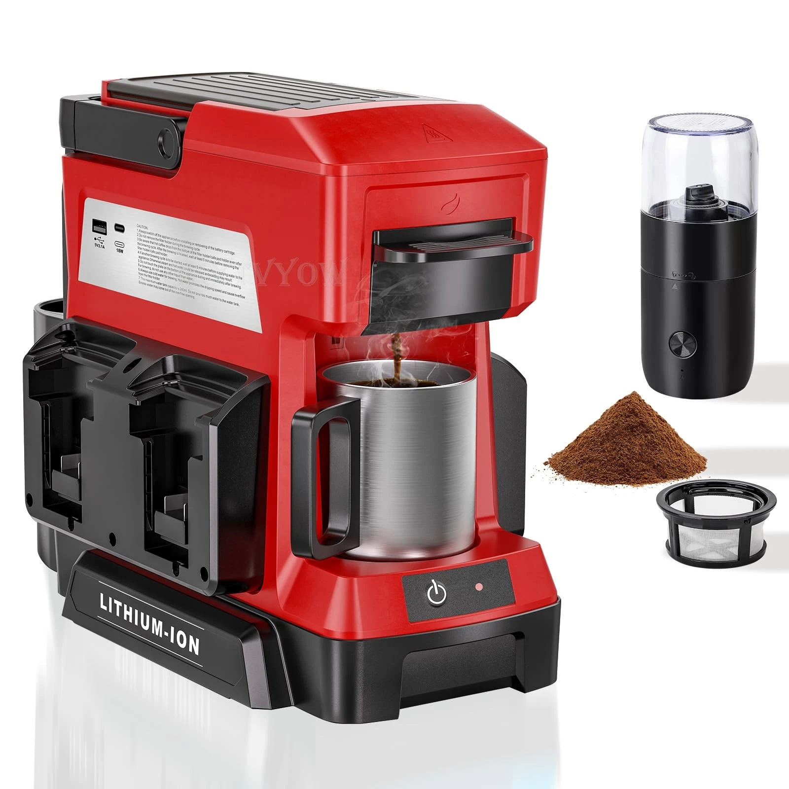 Draadloos koffiezetapparaat voor Milwaukee M18 18V batterij draagbaar druppelkoffiezetapparaat met elektrische koffiemolen voor kamperen reizen camper auto wandelen met USB / TYPE-C snellaadpoort