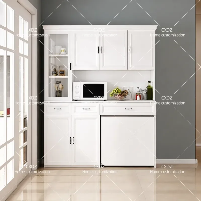Multifunctional Dining Side Cabinet with Folding Table and Microwave Storage Nordic Style Restaurant Cupboard Integrated