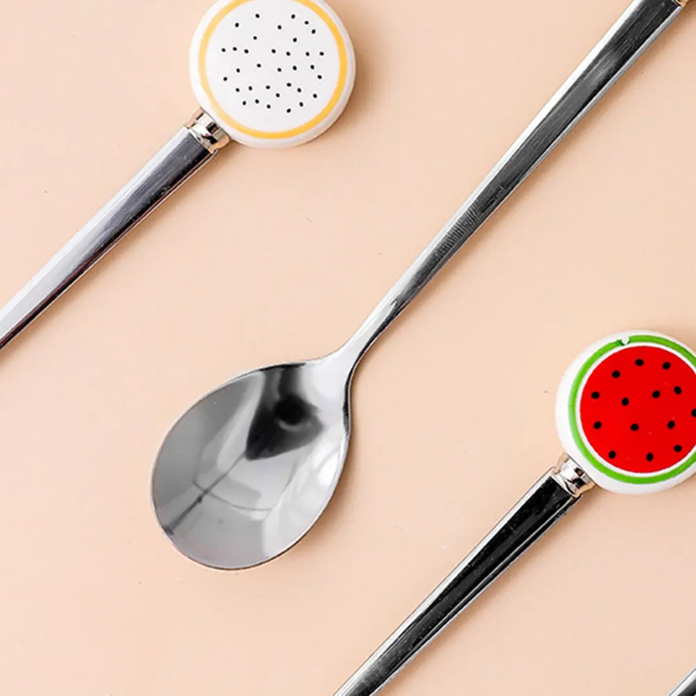 Juego de 3 Cucharas de Acero Inoxidable con Diseño de Sandía, Cucharas de Silicona Premium para Café, Té, Postres, Frutas, Helados y Sopas, para el Hogar y la Cocina