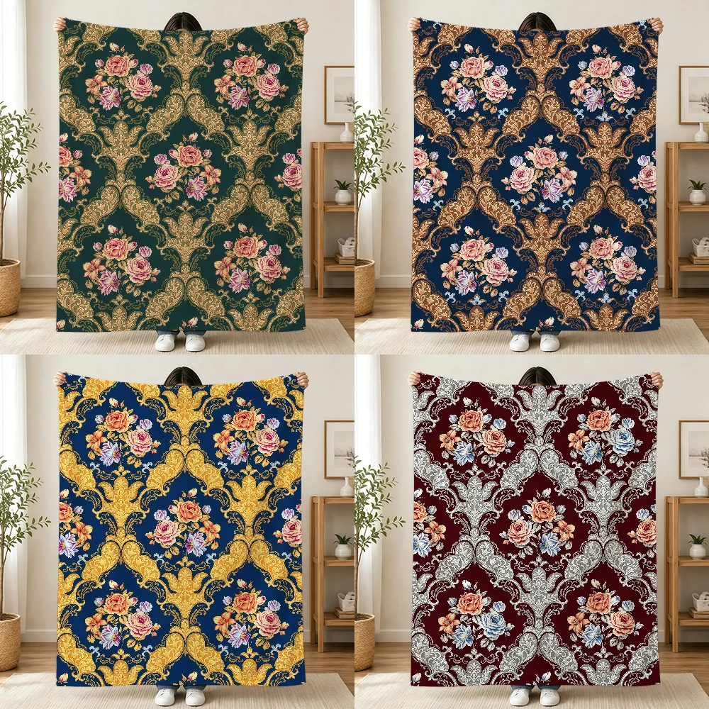 Classic Rose Motif Blanket Printed Flannel Soft Warm Cozy Season Nap Bed Sofa Travel Camping Gift Adults Kids
