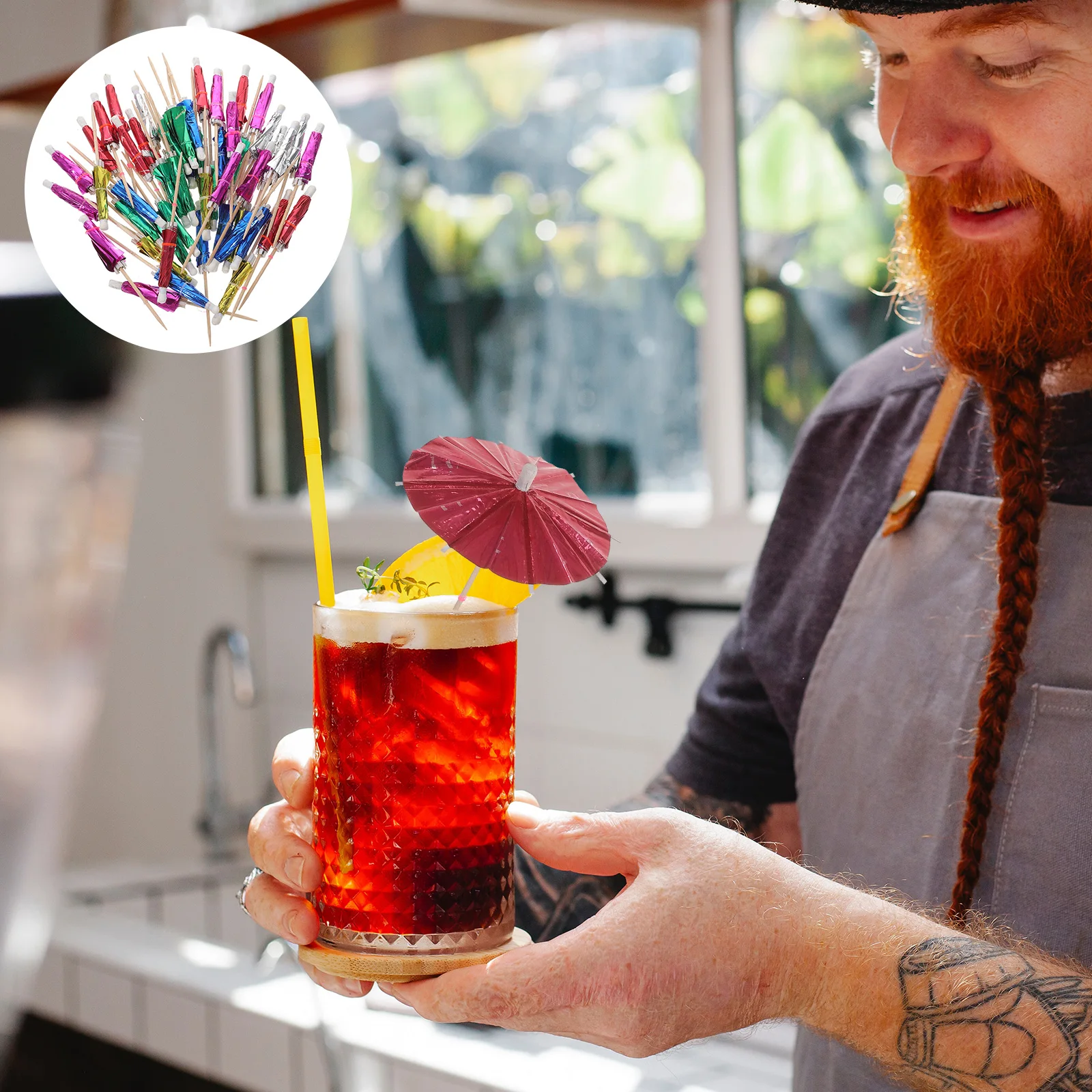 

50Pcs Fruit Stick Cocktail Picks Paper Umbrella Shape Safe Wood Tropical Party Decorations Cake Picks for Drinks Summer Decor