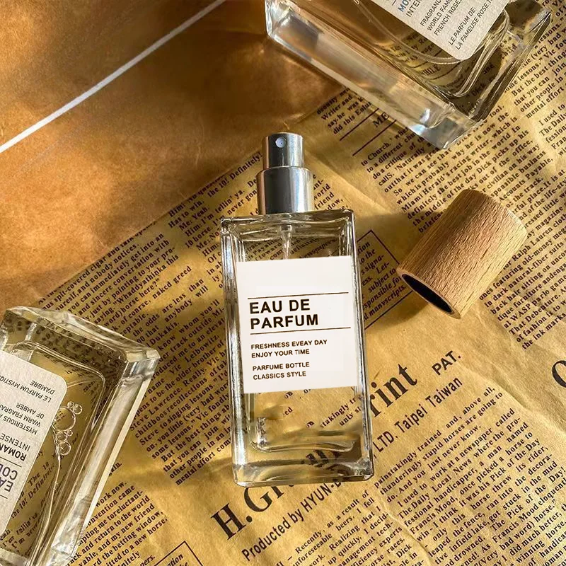 30 ml 50 ml Nachfüllbare Kosmetikbehälter Parfüm Leeres Glas Tragbare Reise Flache Quadratische Sprühflasche Ersatz Holzdeckel – Detail 2