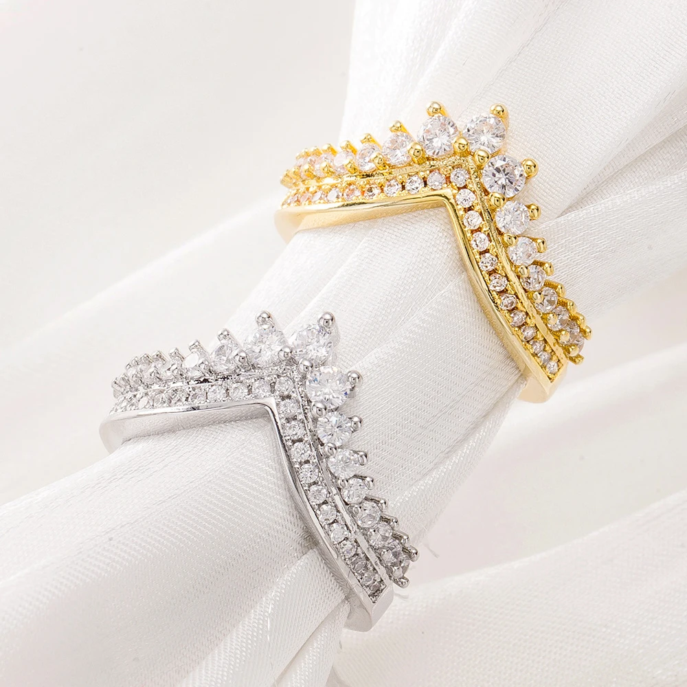 S925 Silver Moissanite Engagement Rings For Women Lab Diamond V-shaped Princess Crown Wedding Band Bride Stackable Ring GRA