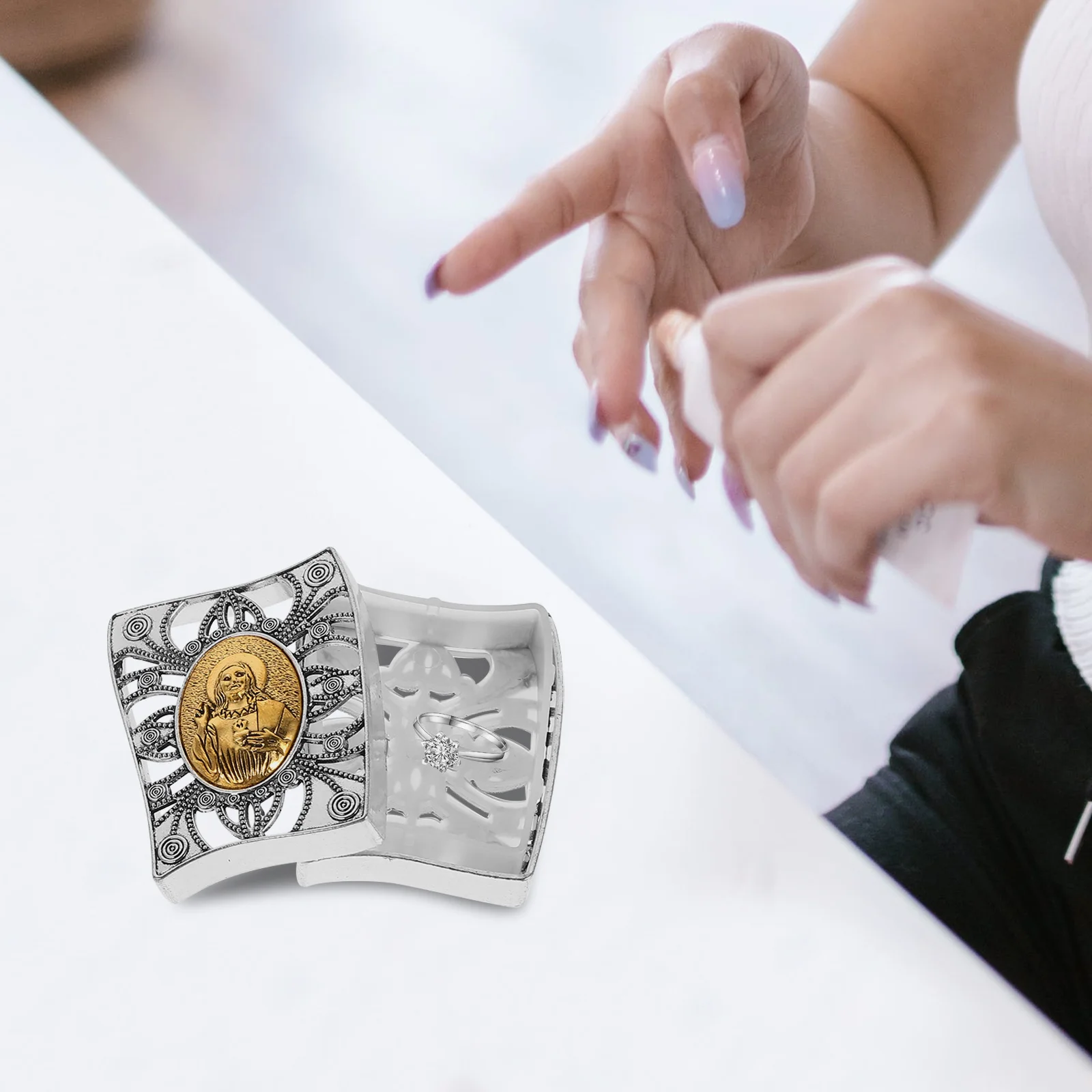 

2Pcs Catholic Prayer Beads Box Small Jewelry Case Organizer Travel Tin Container for Women Girls Bracelet Ring Keepsake Gift