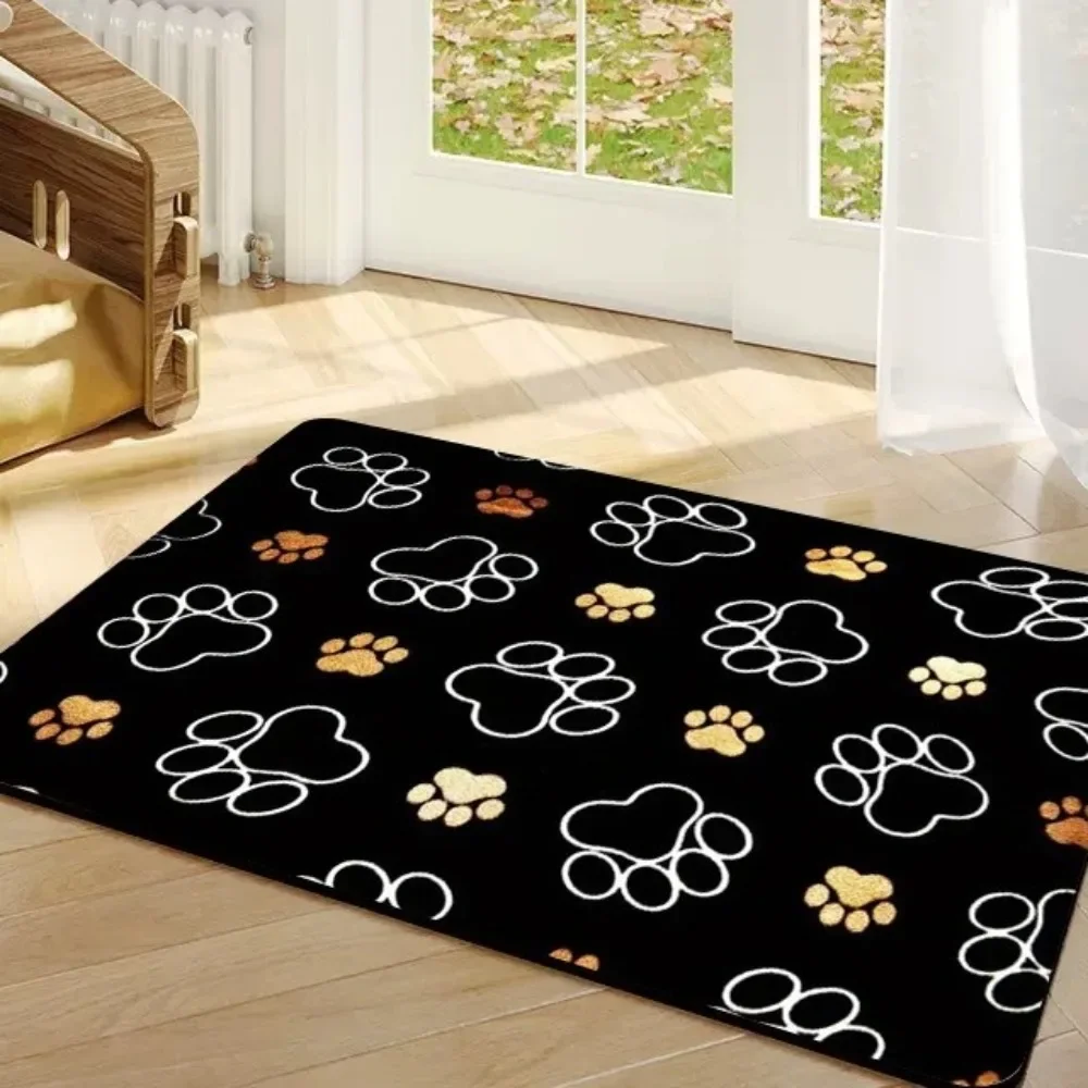 HLH Decoration Quick Drying Paw Print Doormat Dirt Resistant Decorative Pet Feeding Mat Thicken Waterproof Paw Print Carpet Kitc