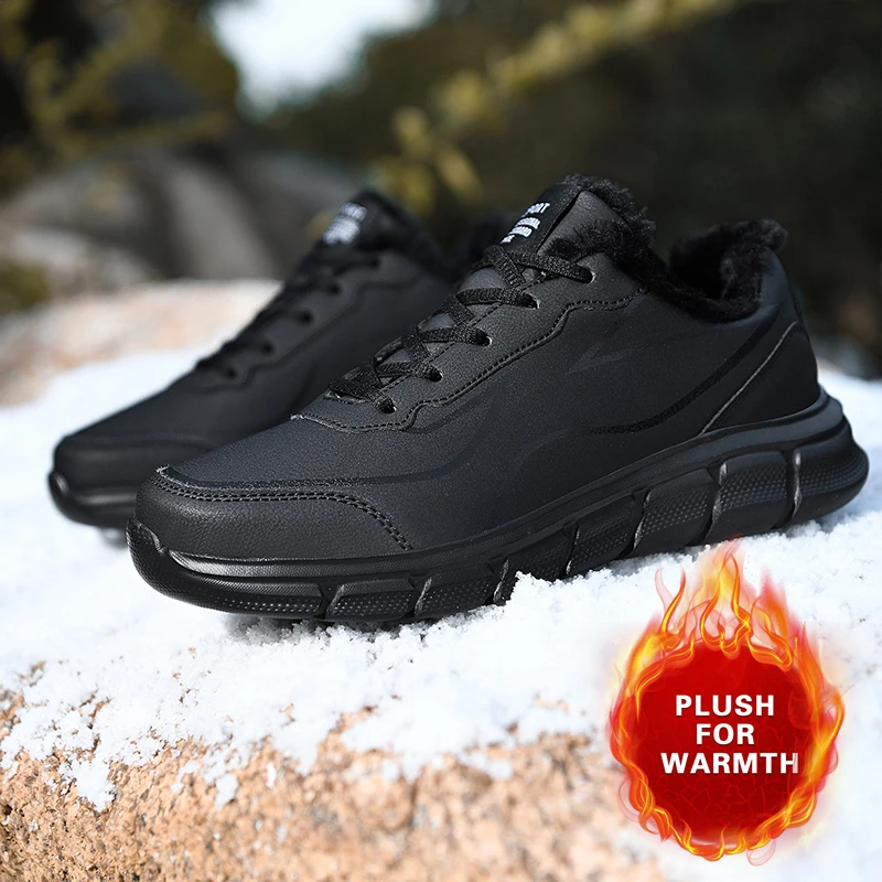 Casual Shoes Men Winter Warm Lightweight Soft Short Plush Cotton Shoes Men Sneakers Waterproof Outdoor Walking Shoes Plus Size