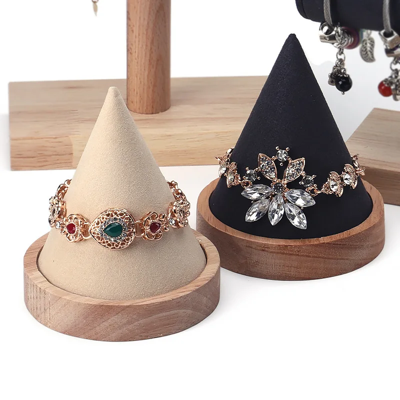 

Creative Wood Cone Bracelet Display Stand Ring Bangle Anklet Chain Necklace Jewelry Storage Rack HolderJewellery Props