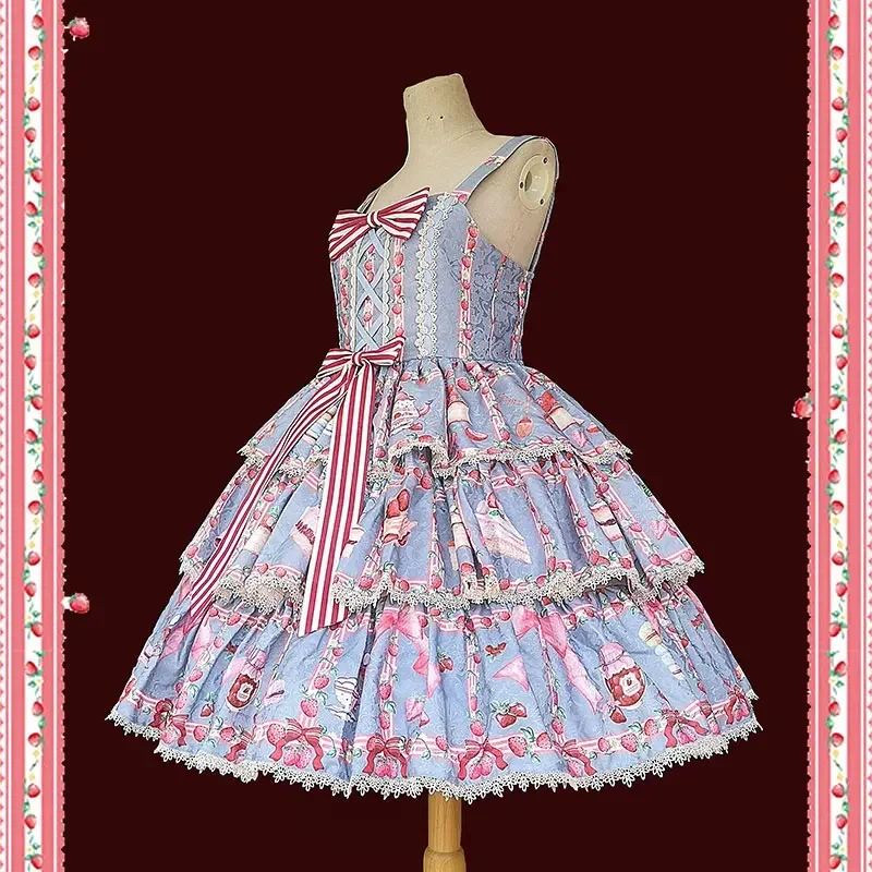 Festa de chá de morango ~ Vestido Lolita JSK em camadas doce da Infanta