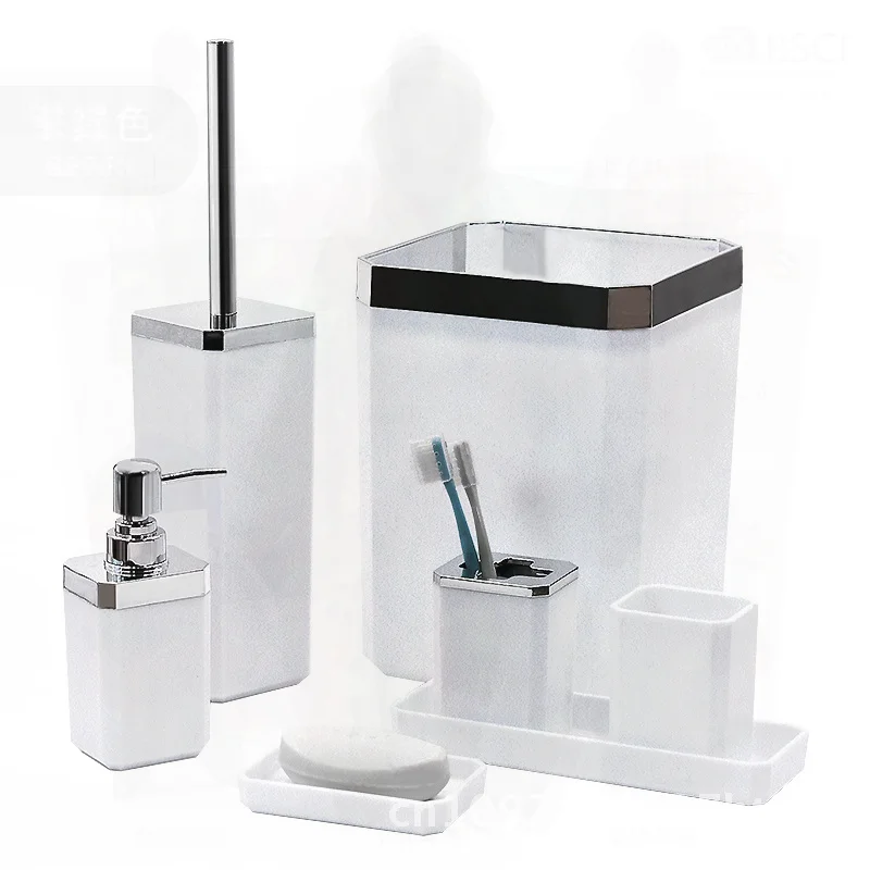 

Подарочный набор из семи предметов для ванной комнаты, качественный лоток для унитаза, держатель для зубных щеток, бутылка для дезинфицирующего средства для рук, мусорный бак - пластиковый декоративный