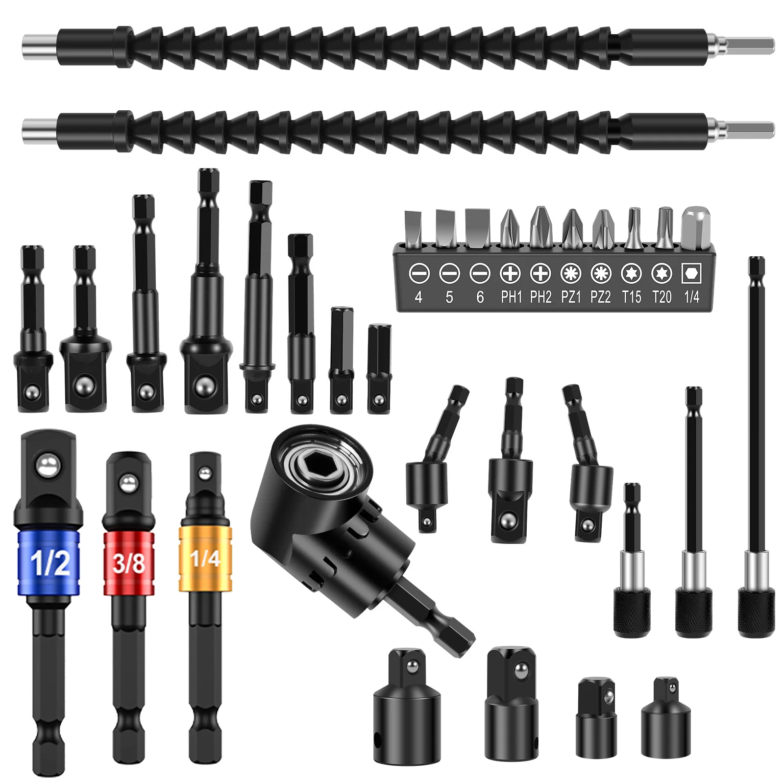 

34Pcs Flexible Drill Bit Extension Set 1/4 Inch Hex Shank Drill Bit Holder Extension Kit Multipurpose Drill Bit Attachment