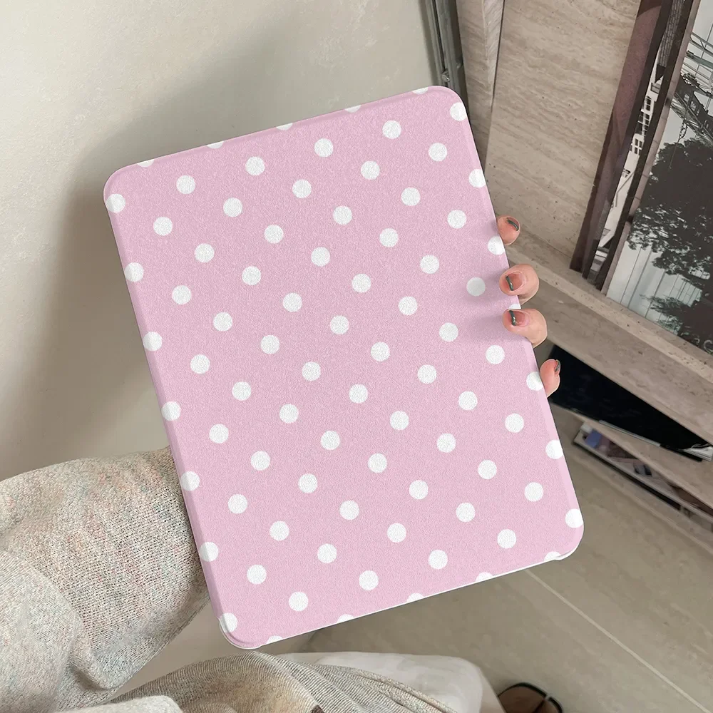 Korean Polka Dots Pink Blue Y2K Tablet Case For iPad Pro 13in 11th M5 M4 12.9in A16 7/8/9/10th Air4/5/6/7 11in M2 M3 Mini Cover