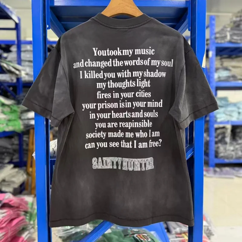 Camiseta de Hombre Vintage con Estampado de Santo, Estilo Oversize, Algodón, Streetwear, Casual