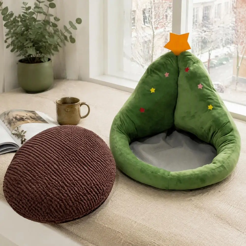 Christmas Tree Shaped Seat Cushion with Backrest Soft Crystal Velvet Throw Pillow Decorative Seat Pad for Home Living Room