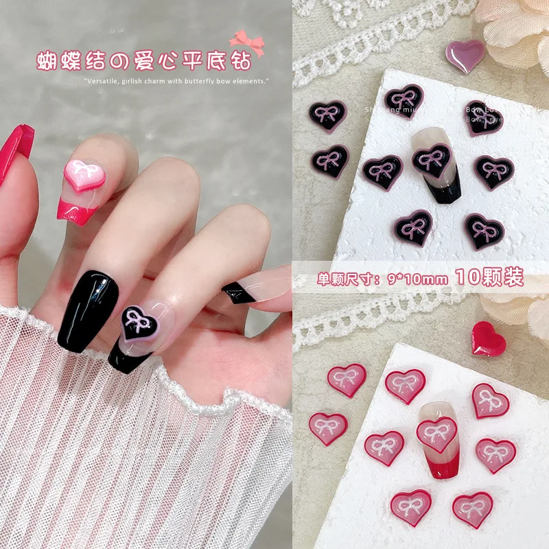 20PCS Lovely Pink Black Bow Butterfly Flatback Resin Nail Art Rhinestones Decorations Manicure Sweet Cute Ornaments Accessories